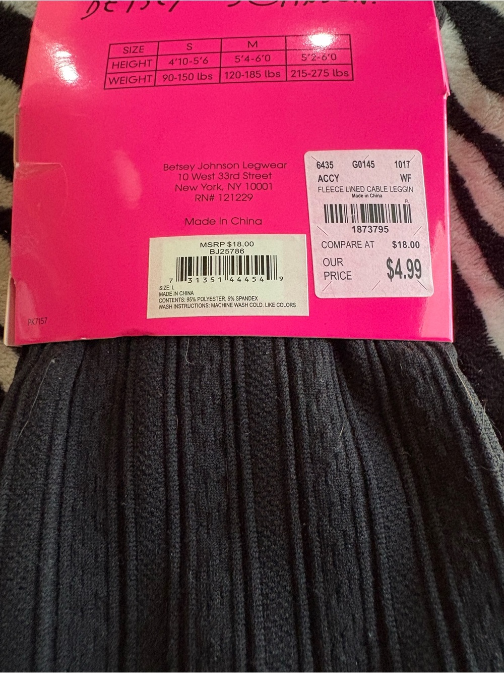 Betsey Johnson Black Fleece-Lined Ribbed Leggings - Picture 7 of 10